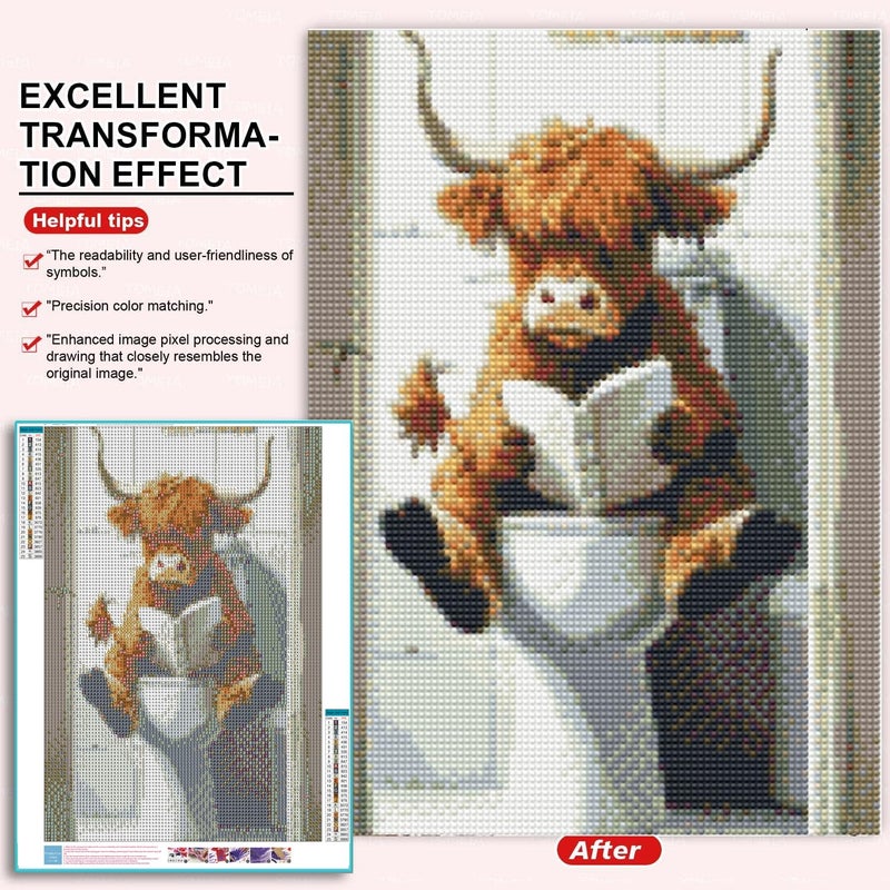 Clendo 3 Pack Cute Cow Bathroom Diamond Art Kits - DIY 5D Farm Animal Diamond Painting Kits for Beginners, DIY Full Drill Diamonds Painting Kits Pictures with Diamond Gem Art Home Wall Decor 12'' x16'' - Image 4