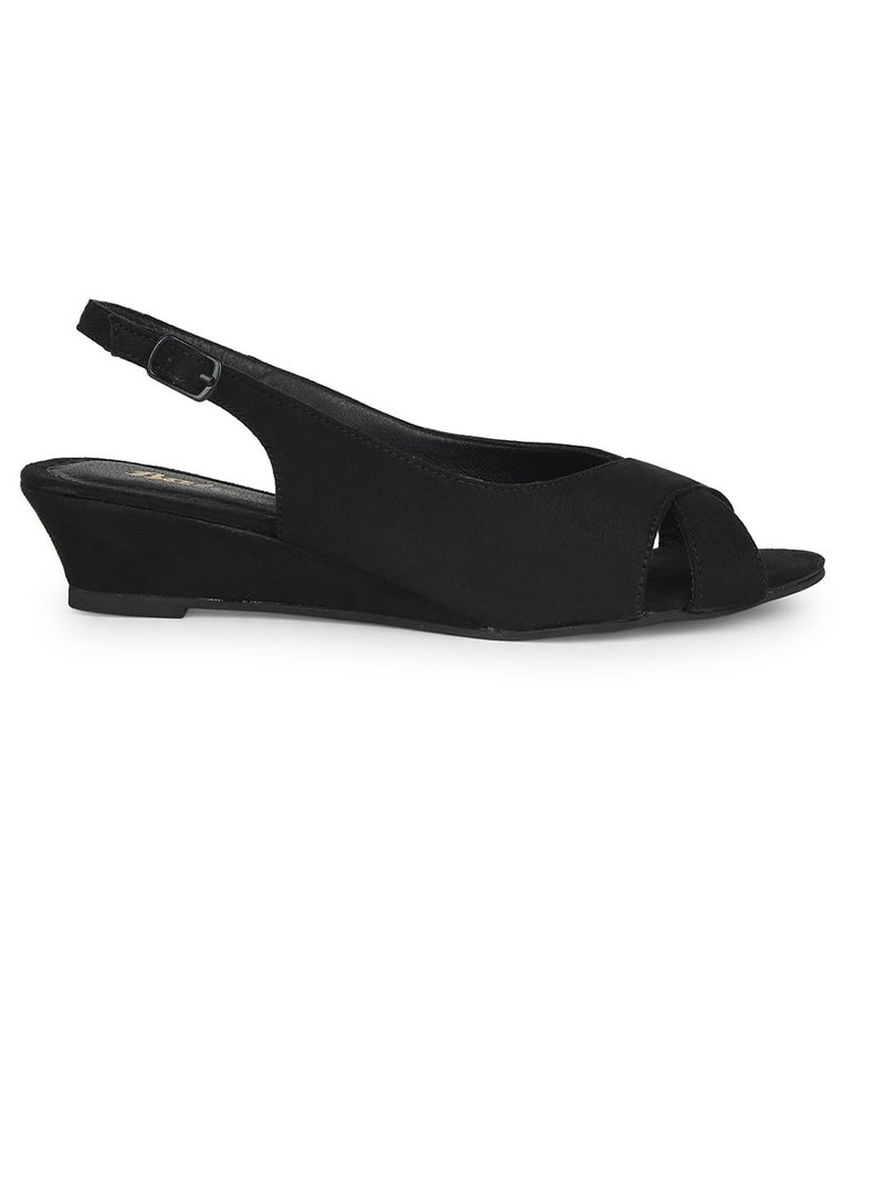 Bata Women Peep Toe Wedge Heel BackStrap Sandal - Black 5 (UK) - Image 2