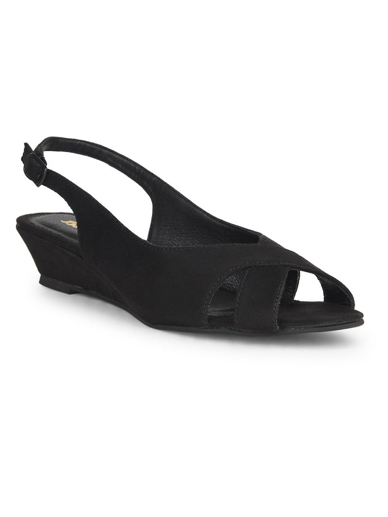 Bata Women Peep Toe Wedge Heel BackStrap Sandal - Black 5 (UK) - Image 1