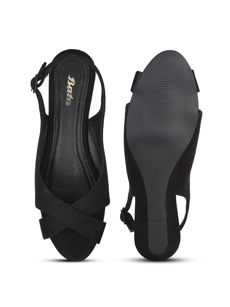 Bata Women Peep Toe Wedge Heel BackStrap Sandal - Black 5 (UK) - Image 4