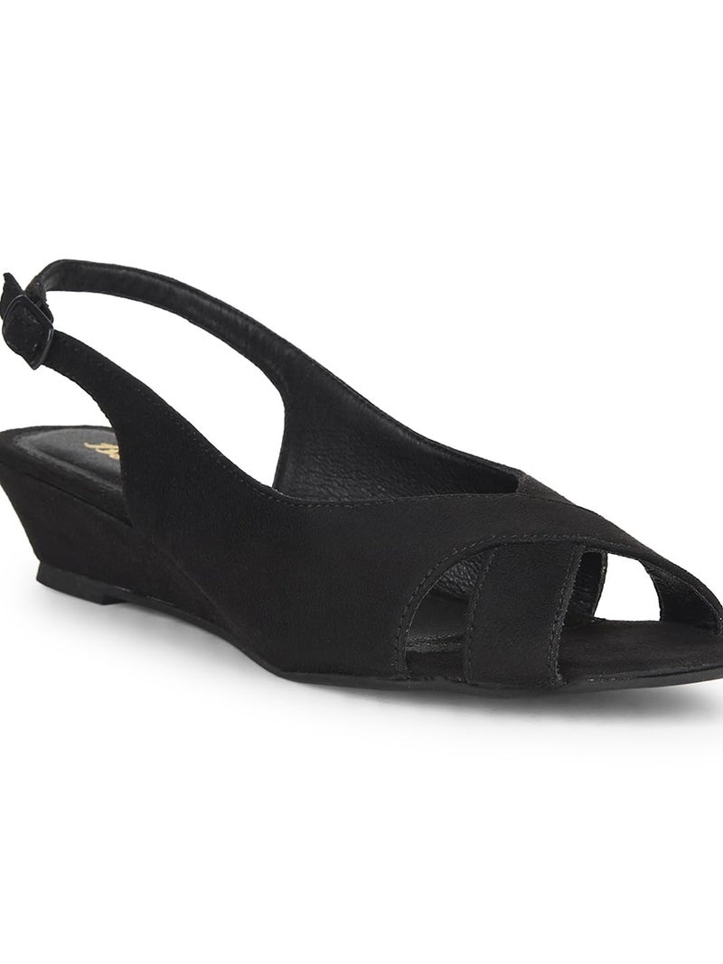 Bata Women Peep Toe Wedge Heel BackStrap Sandal - Black 5 (UK) - Image 5