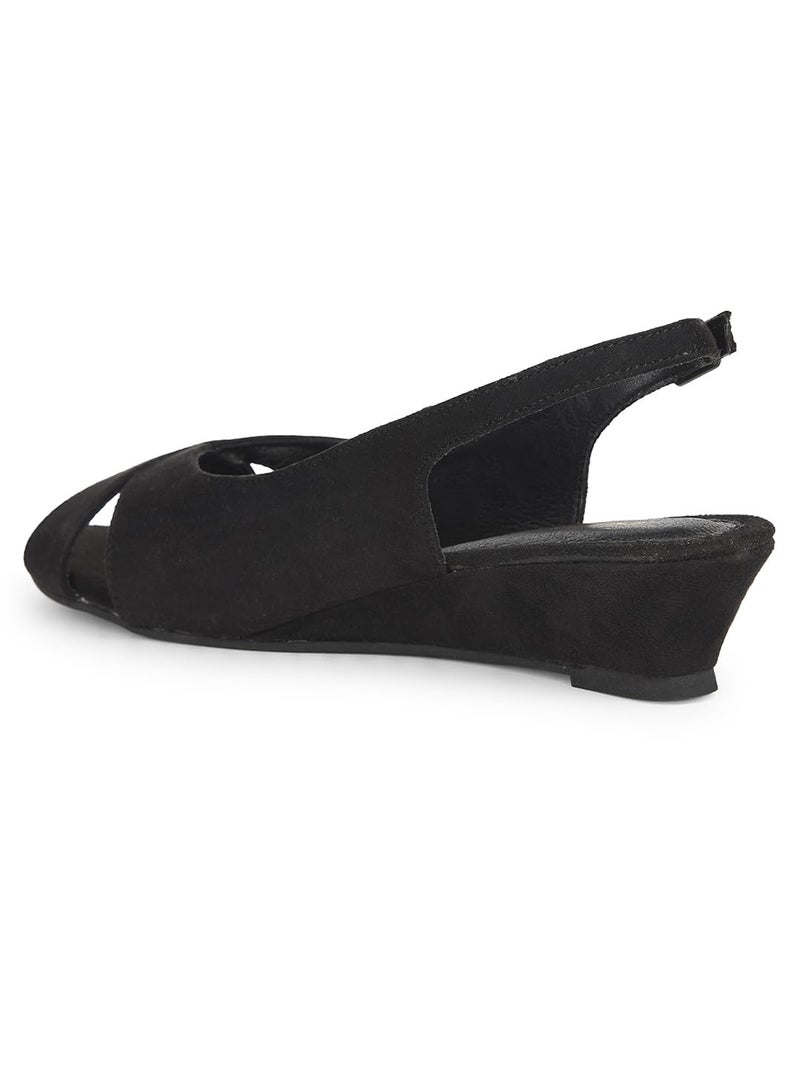 Bata Women Peep Toe Wedge Heel BackStrap Sandal - Black 5 (UK) - Image 3