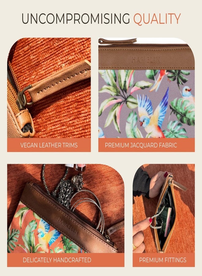 Hamelin Multi Purpose Pouch for Men & Women | Stationary Makeup Medicine Essentials Pouch Travel Organizer | Vegan Leather Purse | Coral & Lilac Flutter | Pack of 2| Ideal Women's Gift - Image 3