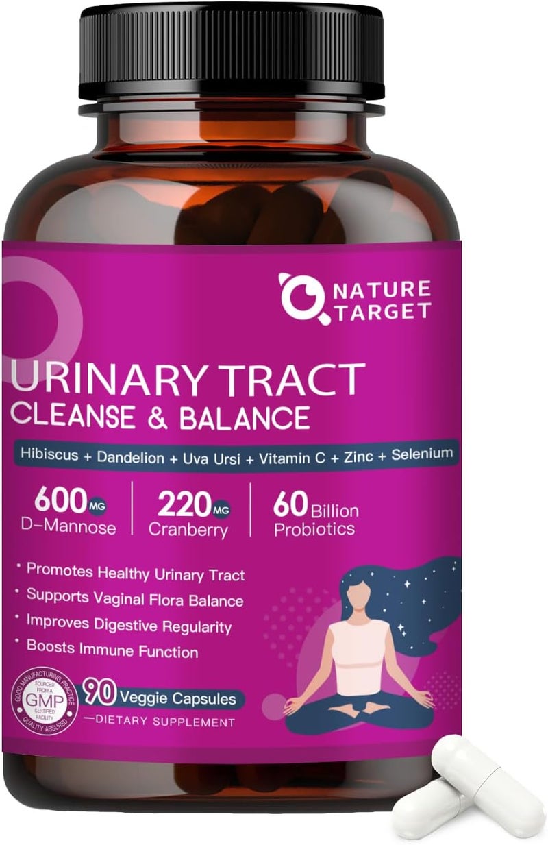 NATURE TARGET Probiotics for Women Urinary Tract Health with D Mannose  Cranberry  60 Billion CFUs Vaginal Probiotics for Digestive Health UTI  PH Balance with Prebiotics  90 Capsules - Image 1