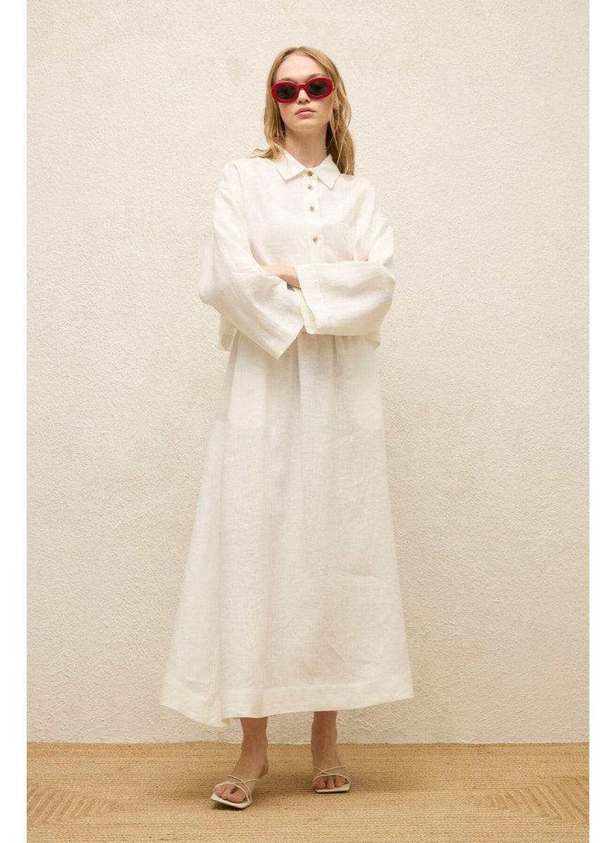 Manuka - Linen Long Sleeve Crop Shirt Ecru - Image 1