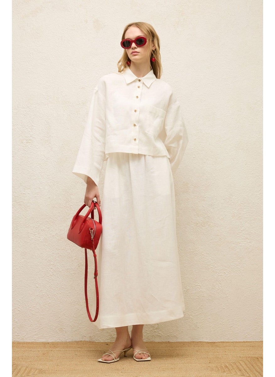 Manuka - Linen Long Sleeve Crop Shirt Ecru - Image 1