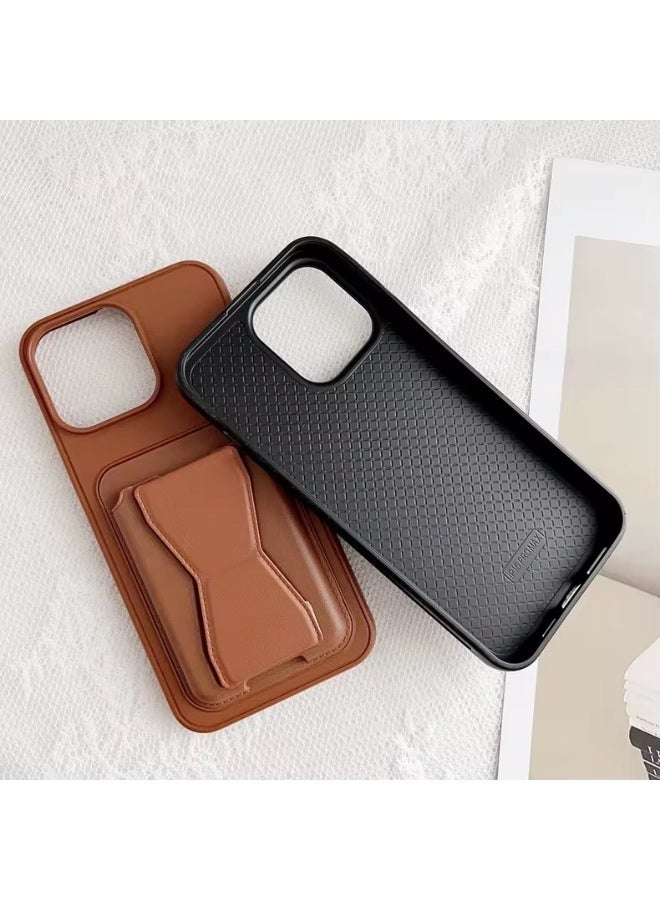 Apple iPhone 15 / 15 Pro Leather Case with Kickstand and Card Holder - Image 3