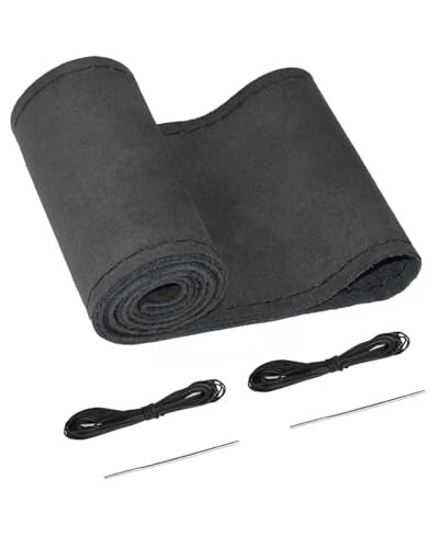 Belinous Suede Leather Steering Wheel Cover DIY StitchOn Steering Wheel Wrap with Needle Thread NonSlip SweatAbsorbing Universal Fit for 137516 Inch Size M4 Black - Image 1