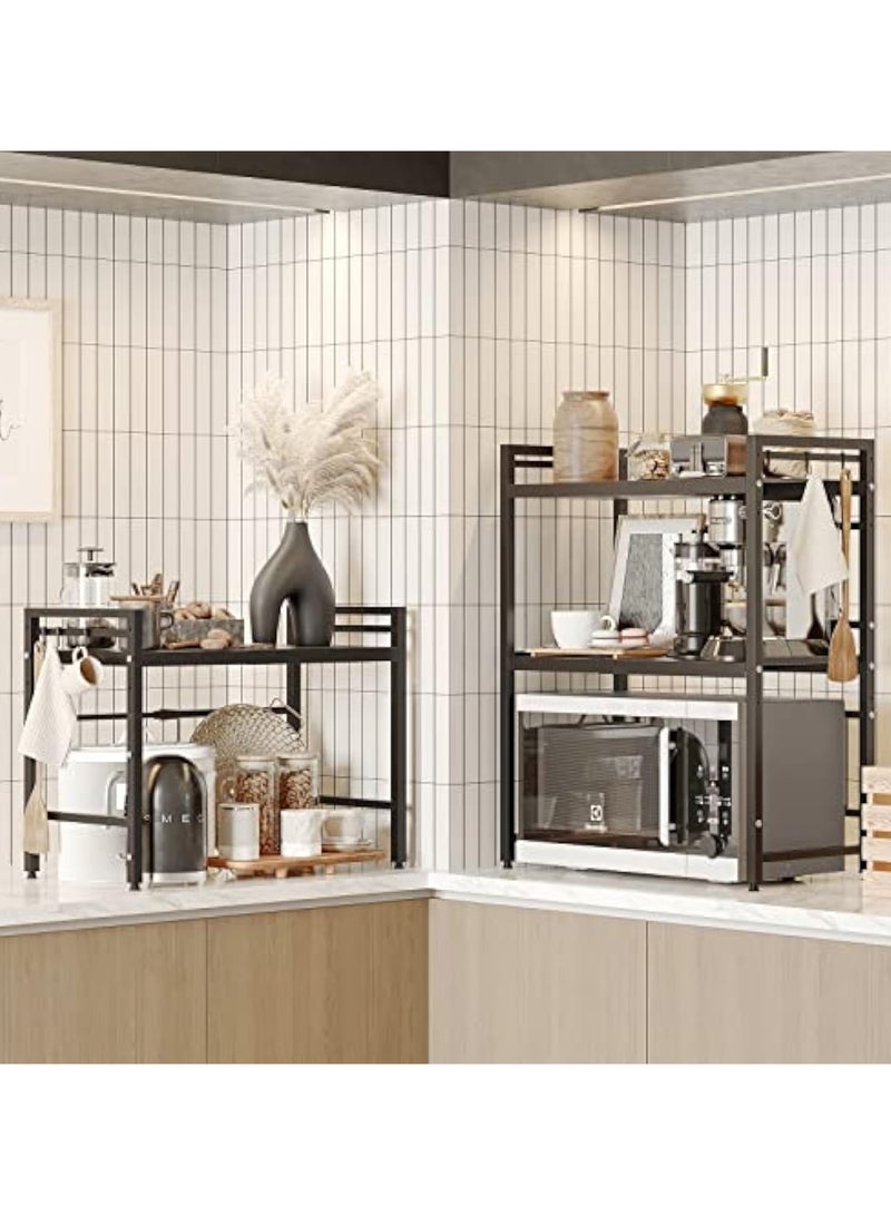 آسي بلاي الرف القابل للتوسيع للميكروويف، رف معدني بثلاث طبقات قابل للتعديل، رف الميكروويف مع 8 علاقات، منظم مطبخ قوي التحمل، رف خباز للمطبخ أو المخزن أو المكتب - Image 4