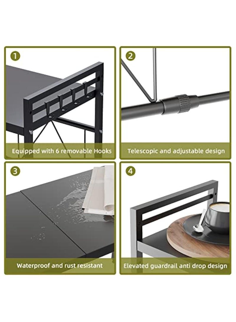آسي بلاي الرف القابل للتوسيع للميكروويف، رف معدني بثلاث طبقات قابل للتعديل، رف الميكروويف مع 8 علاقات، منظم مطبخ قوي التحمل، رف خباز للمطبخ أو المخزن أو المكتب - Image 5