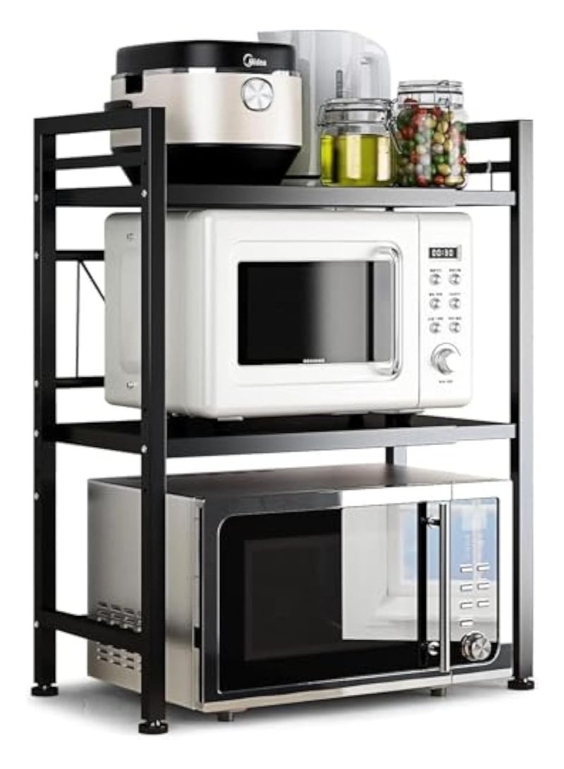 آسي بلاي الرف القابل للتوسيع للميكروويف، رف معدني بثلاث طبقات قابل للتعديل، رف الميكروويف مع 8 علاقات، منظم مطبخ قوي التحمل، رف خباز للمطبخ أو المخزن أو المكتب - Image 1
