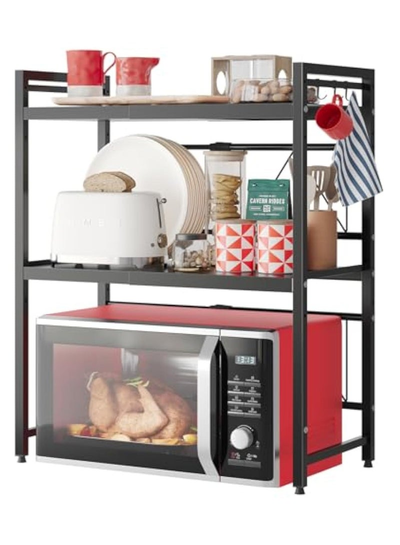آسي بلاي الرف القابل للتوسيع للميكروويف، رف معدني بثلاث طبقات قابل للتعديل، رف الميكروويف مع 8 علاقات، منظم مطبخ قوي التحمل، رف خباز للمطبخ أو المخزن أو المكتب - Image 2
