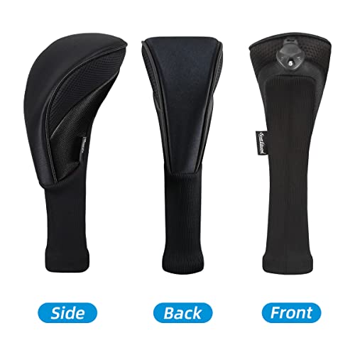 Scott Edward Golf Club Head Covers for Fairway Woods Driver Hybrids, 3Pcs Long Neck Mesh Golf Club Headcovers Set with Interchangeable No. Tags (Black) - Image 3