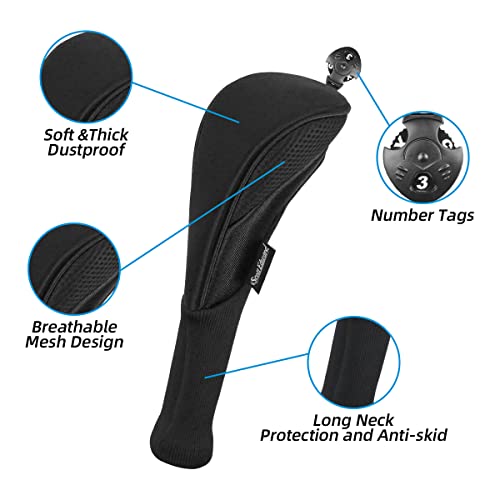 Scott Edward Golf Club Head Covers for Fairway Woods Driver Hybrids, 3Pcs Long Neck Mesh Golf Club Headcovers Set with Interchangeable No. Tags (Black) - Image 4