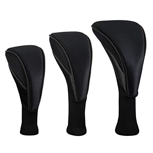 Scott Edward Golf Club Head Covers for Fairway Woods Driver Hybrids, 3Pcs Long Neck Mesh Golf Club Headcovers Set with Interchangeable No. Tags (Black) - Image 2