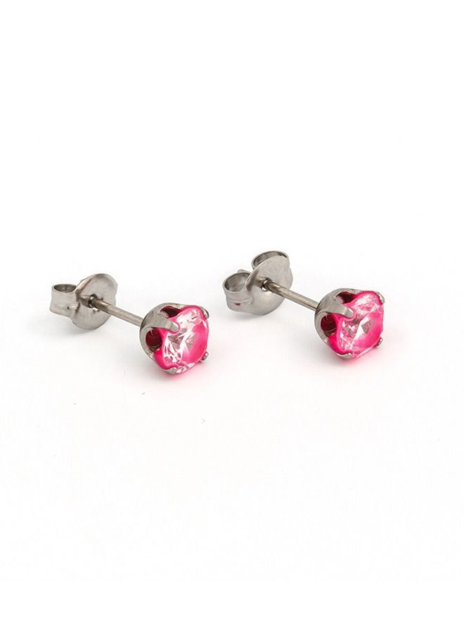 Studex 5MM Cubic Zirconia Neon Pink Allergy-Free Stainless Steel Ear Studs - Image 2