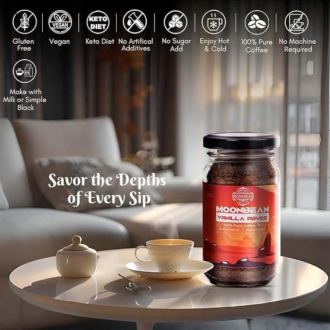 MOONBEAN Vanilla Flavored Instant Coffee 50g | 100% Pure Arabica Freeze-Dried Coffee | Rich & Smooth Vanilla Flavor | No Added Sugar | Premium Flavoured Coffee Granules - Image 5