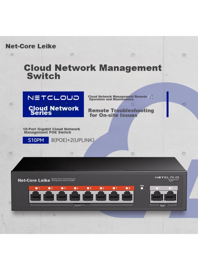Netcore S10pm 10-port 100mbps Poe Switch, Cloud-managed Splitter, Surveillance Network Camera Hub, Vlan Isolation, Light Management - Image 1