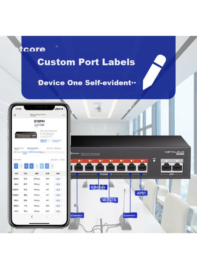Netcore S10pm 10-port 100mbps Poe Switch, Cloud-managed Splitter, Surveillance Network Camera Hub, Vlan Isolation, Light Management - Image 2