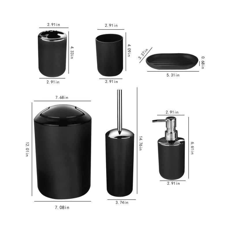 Bathroom Organizer Set: 6-Piece Black Eco-Friendly PP Plastic Set - Modern Stylish Design Complete Bathroom Accessory Set for Home, Hotel, Housewarming & Wedding Gift Use - Image 2