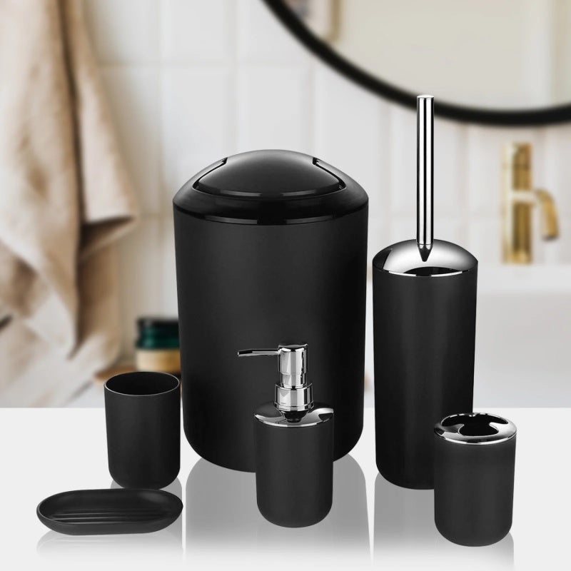 Bathroom Organizer Set: 6-Piece Black Eco-Friendly PP Plastic Set - Modern Stylish Design Complete Bathroom Accessory Set for Home, Hotel, Housewarming & Wedding Gift Use - Image 5