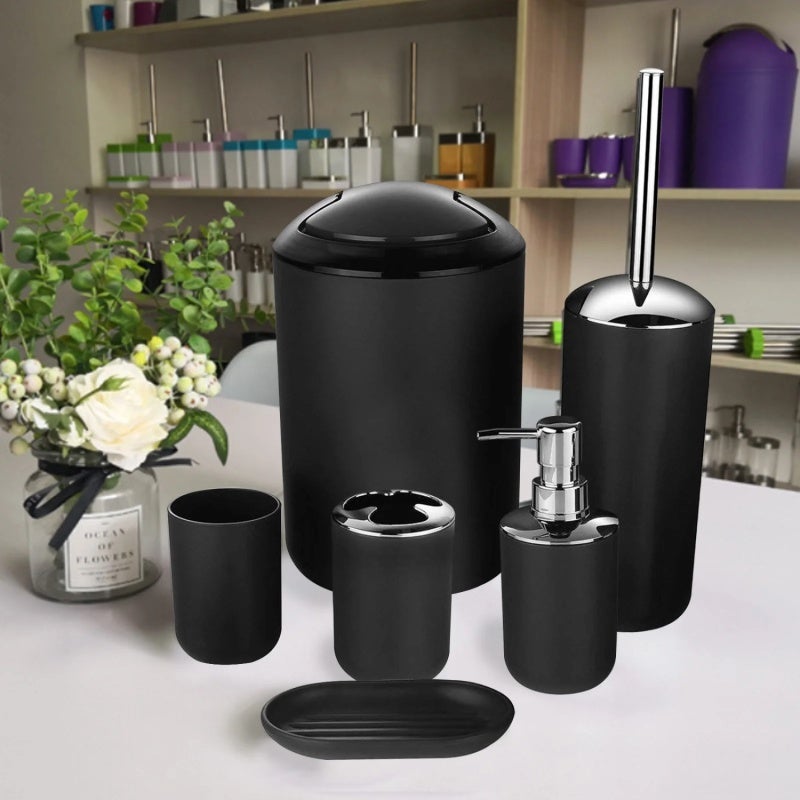 Bathroom Organizer Set: 6-Piece Black Eco-Friendly PP Plastic Set - Modern Stylish Design Complete Bathroom Accessory Set for Home, Hotel, Housewarming & Wedding Gift Use - Image 4