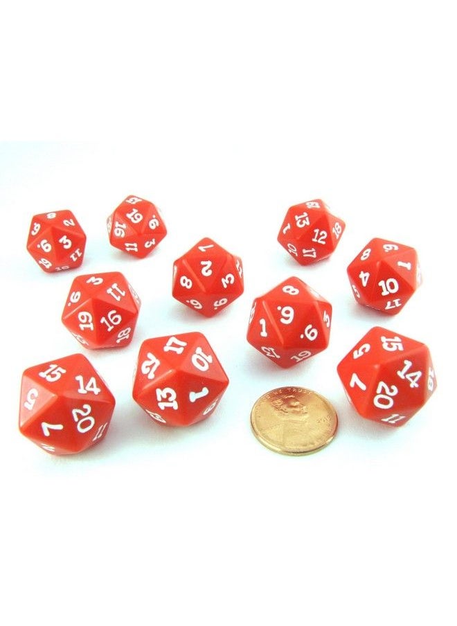 Koplow Games - Set Of 10 Twenty Sided 19Mm D20 Opaque Rpg Dice Red With White Numbers Die By Koplow Games - Image 1
