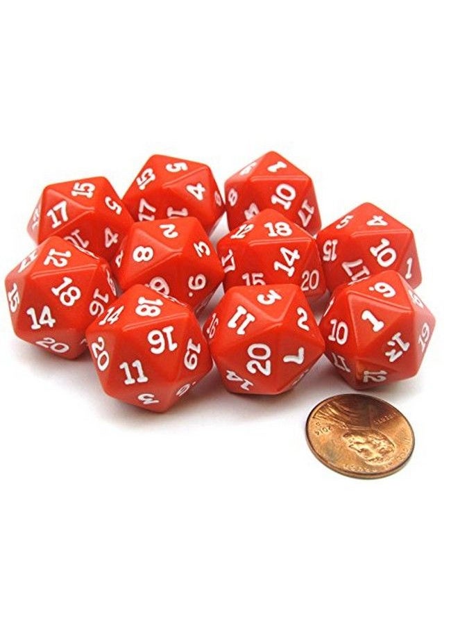 Koplow Games - Set Of 10 Twenty Sided 19Mm D20 Opaque Rpg Dice Red With White Numbers Die By Koplow Games - Image 1