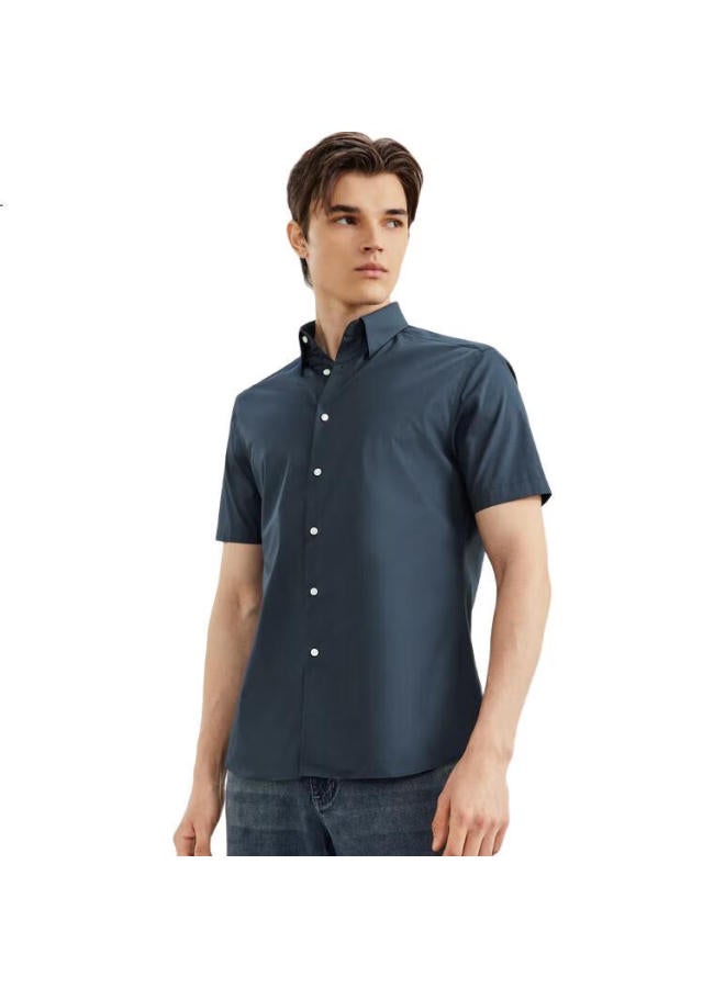 G2000 Men'S Cotton Blend Plain Weave Texture Skin-Friendly Comfort Short Sleeve Shirt Navy Blue M/05 - Image 2