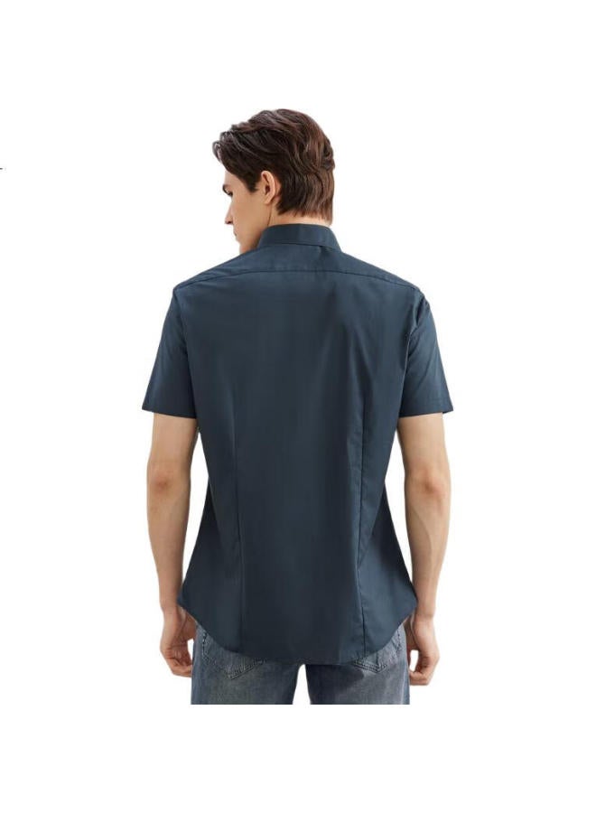 G2000 Men'S Cotton Blend Plain Weave Texture Skin-Friendly Comfort Short Sleeve Shirt Navy Blue M/05 - Image 1