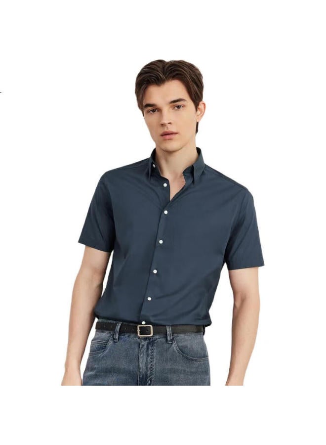 G2000 Men'S Cotton Blend Plain Weave Texture Skin-Friendly Comfort Short Sleeve Shirt Navy Blue M/05 - Image 3