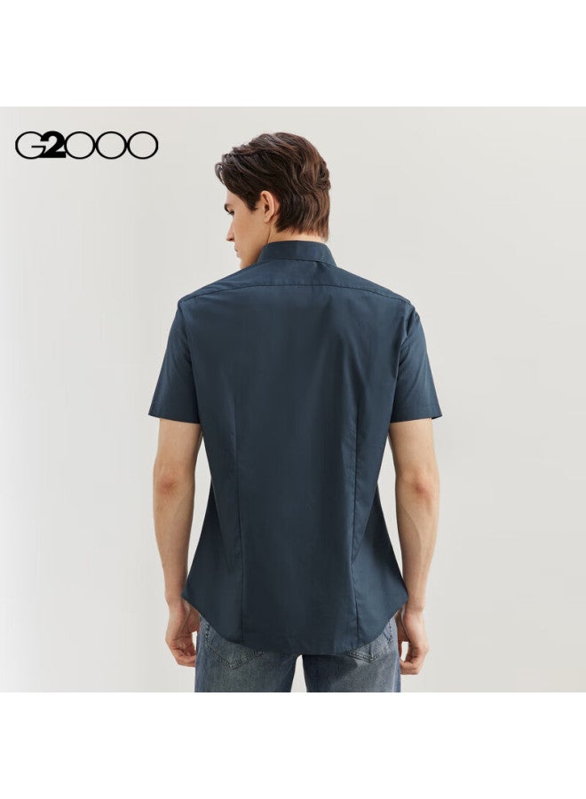 G2000 Men's Cotton Blend Plain Weave Texture Skin-friendly Comfort Short Sleeve Shirt Navy Blue M/05 - Image 1