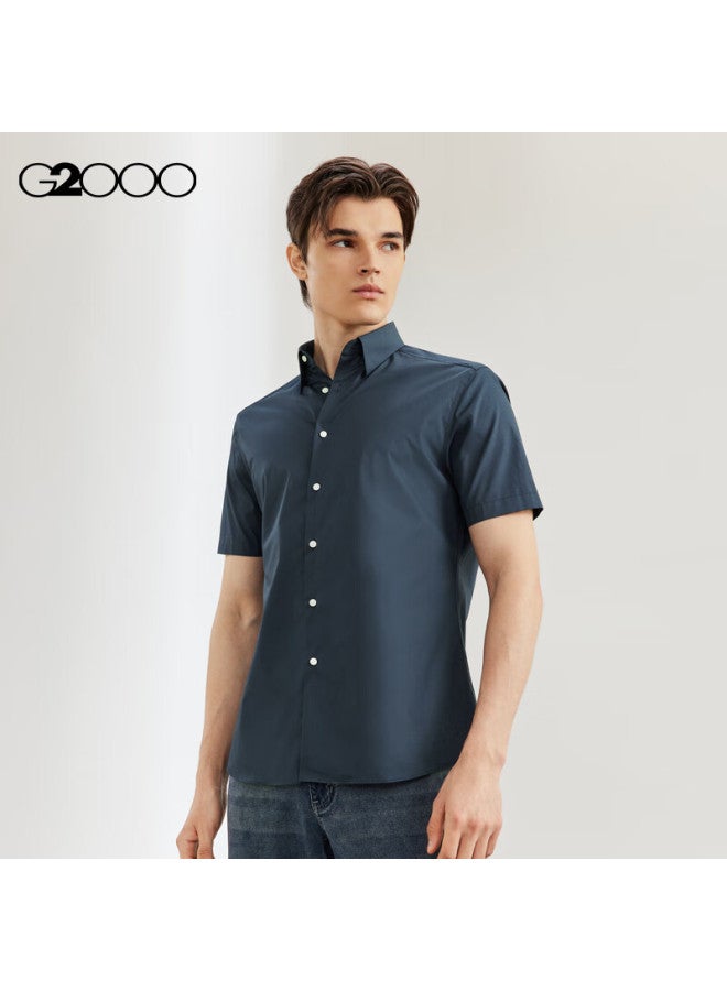 G2000 Men's Cotton Blend Plain Weave Texture Skin-friendly Comfort Short Sleeve Shirt Navy Blue M/05 - Image 2