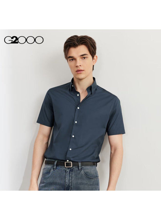 G2000 Men's Cotton Blend Plain Weave Texture Skin-friendly Comfort Short Sleeve Shirt Navy Blue M/05 - Image 3