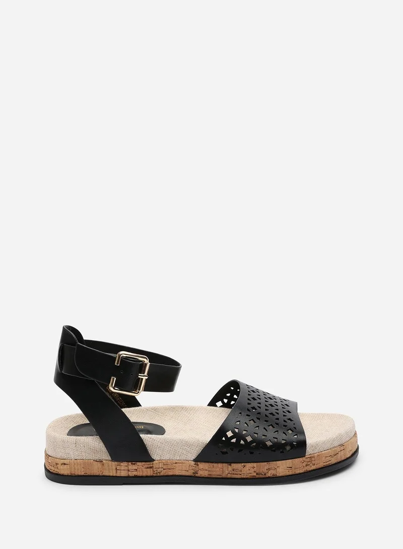 من أين هذه Bask Cutout Design Flatform Black Sandal