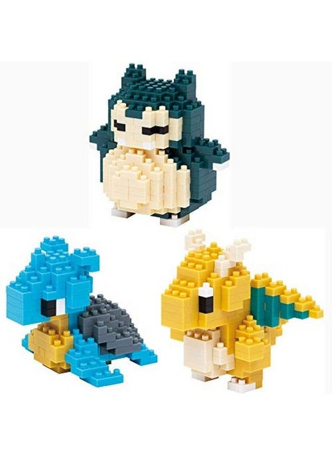 3 Sets Bundle Laplace Dragonite (Kairyu) And Snorlax (Kabigon) Adjustable Pokemon Characters (Japan Import)