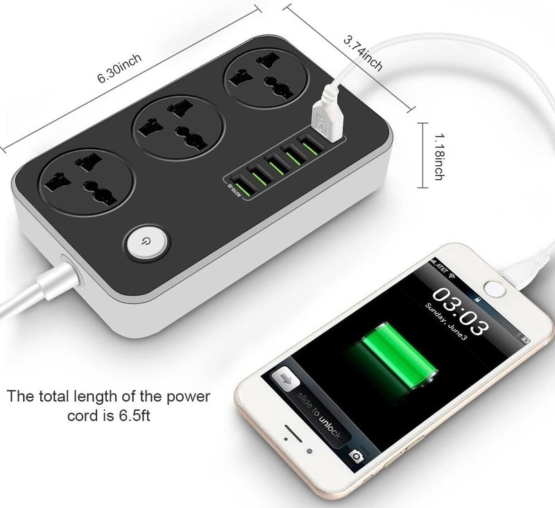 BLEQYS 6 USB 30 Universal Sockets 34A Smart Power Strip with 2m Extension Cord USB Port Surge Protector Ports with Indicator - Image 4