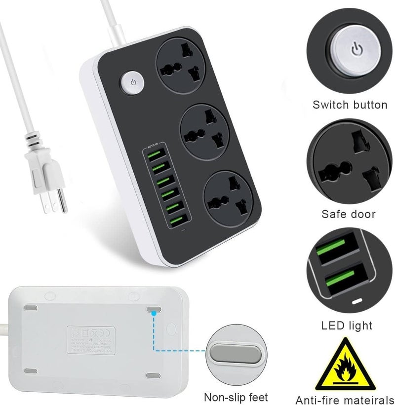 BLEQYS 6 USB 30 Universal Sockets 34A Smart Power Strip with 2m Extension Cord USB Port Surge Protector Ports with Indicator - Image 2