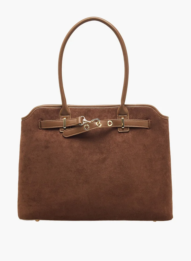 Flora Bella By Shoexpress Solid Tote Bag with Double Handles and Zip Closure