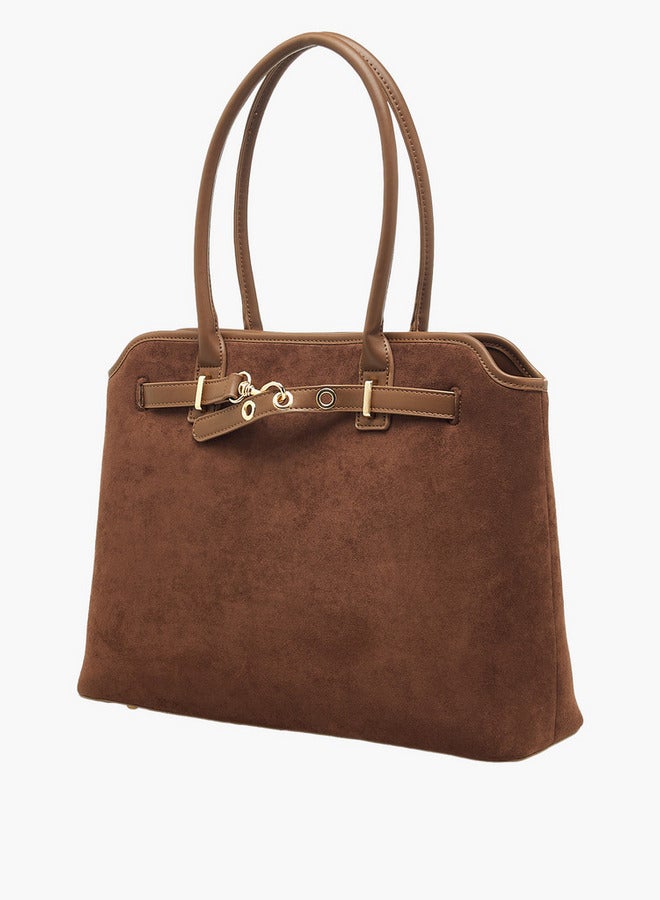 Flora Bella By Shoexpress Solid Tote Bag with Double Handles and Zip Closure  - Image 3