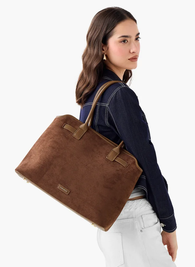 Flora Bella By Shoexpress Solid Tote Bag with Double Handles and Zip Closure