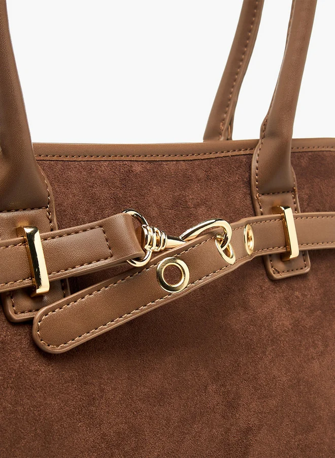 Flora Bella By Shoexpress Solid Tote Bag with Double Handles and Zip Closure