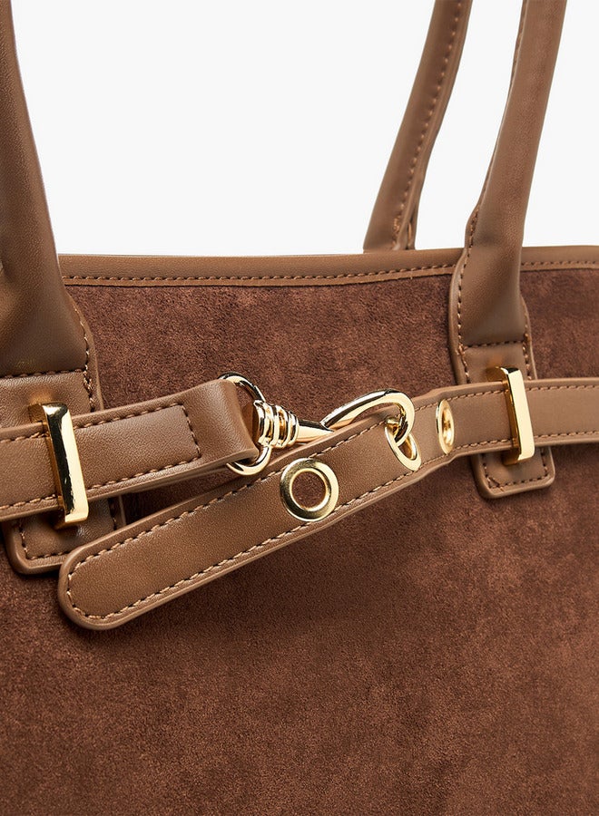 Flora Bella By Shoexpress Solid Tote Bag with Double Handles and Zip Closure  - Image 4