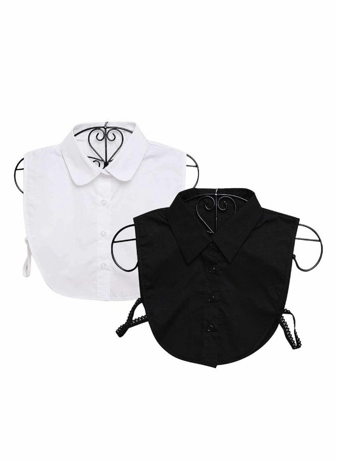2 Pcs Fashion Elegant Basic Shirts Fake False Collar for Women Girls Dresses Sweaters Blouse Office Leisure Business Banquet Daily Wearing Black + White - Image 1