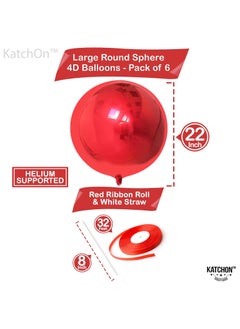 KATCHON Red Balloons 22 Inch Pack of 6 | 4D Red Metallic Balloons for Birthday Decorations  - Image 3