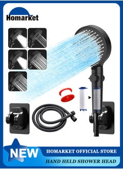 HomarKet Filtered Shower Head,High Pressure 5 Spray Mode Handheld Showerhead with Extra 59" Long Hose,Adjustable Bracket Holder and ON/OFF Pause Switch for Saving Water -Ideal for Dry Skin & Hair,Matte Black  - Image 1