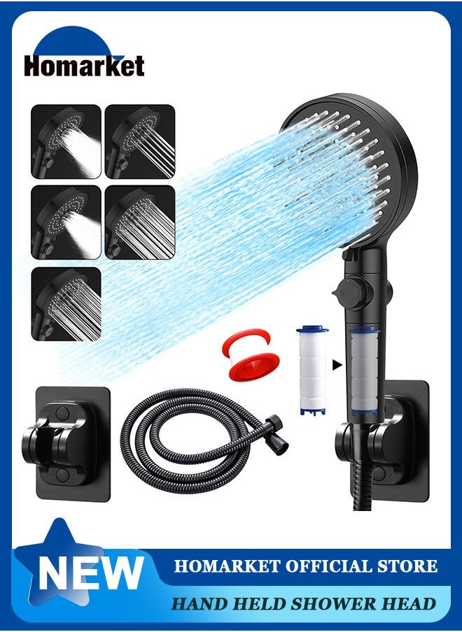 HomarKet Filtered Shower Head,High Pressure 5 Spray Mode Handheld Showerhead with Extra 59" Long Hose,Adjustable Bracket Holder and ON/OFF Pause Switch for Saving Water -Ideal for Dry Skin & Hair,Matte Black  - Image 1