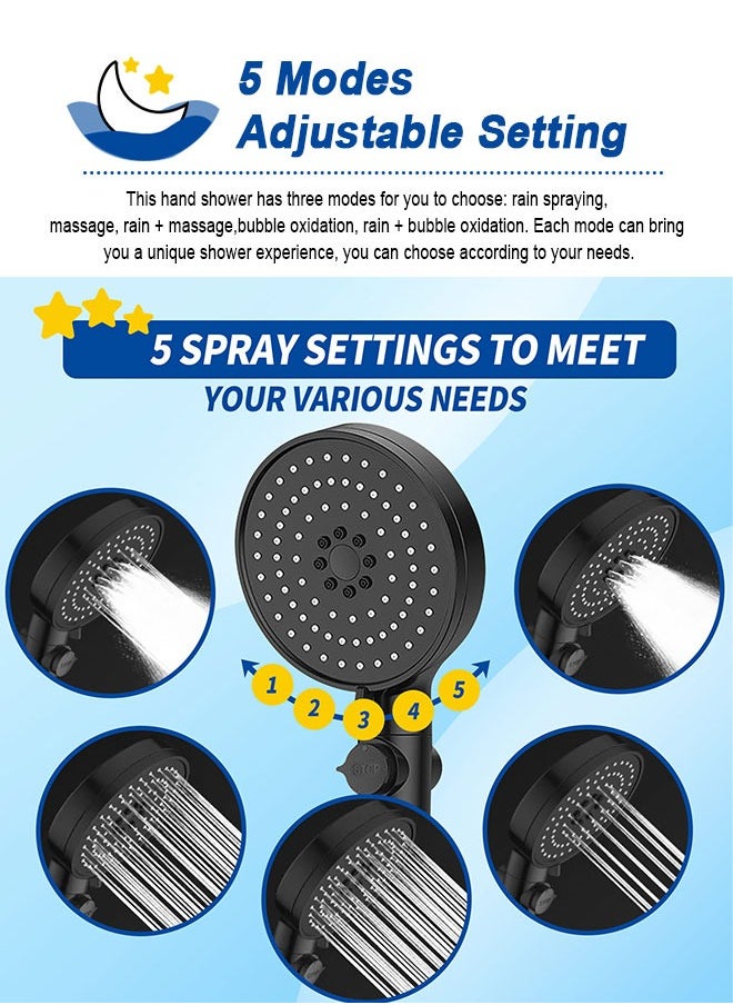 HomarKet Filtered Shower Head,High Pressure 5 Spray Mode Handheld Showerhead with Extra 59" Long Hose,Adjustable Bracket Holder and ON/OFF Pause Switch for Saving Water -Ideal for Dry Skin & Hair,Matte Black  - Image 5