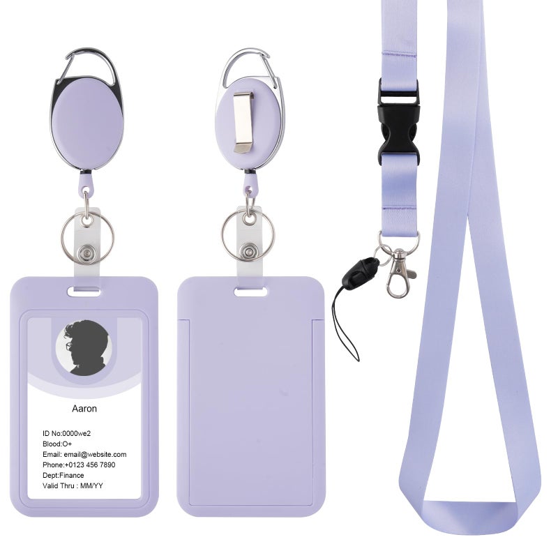 happyhbt Retractable ID Badge Holder with Breakaway Lanyard,Heavy Duty Badge Reel,Detachable Keychain, Cruise Ship Cards Holder,for Nurse Officer Teacher Security Staff Women Men(Purple) - Image 1