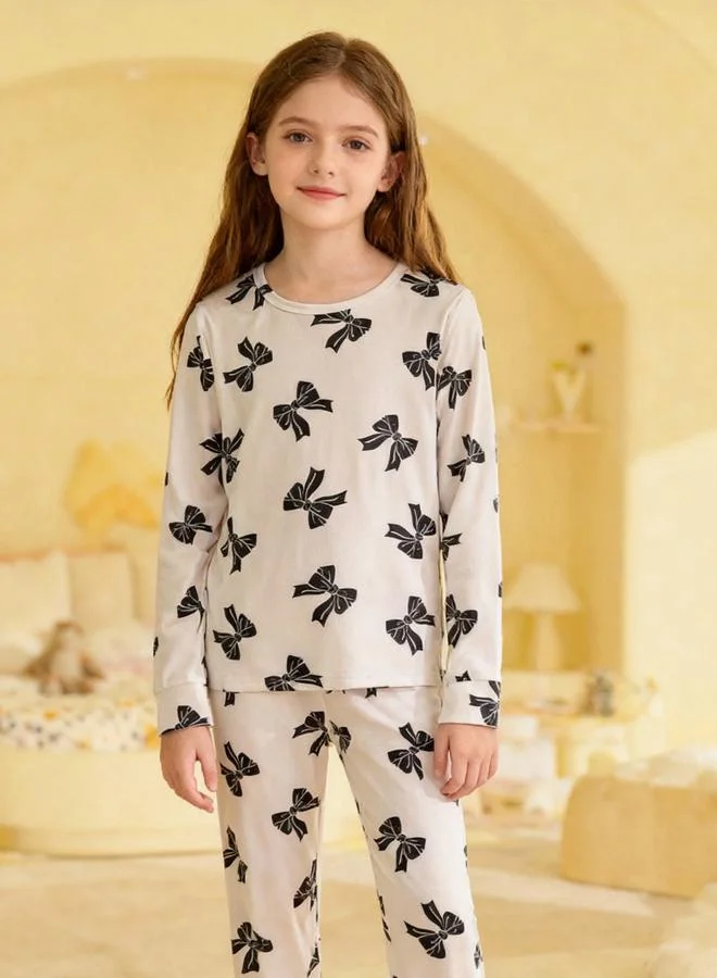 Take Two Girls Bow Print Top and Pyjama Set